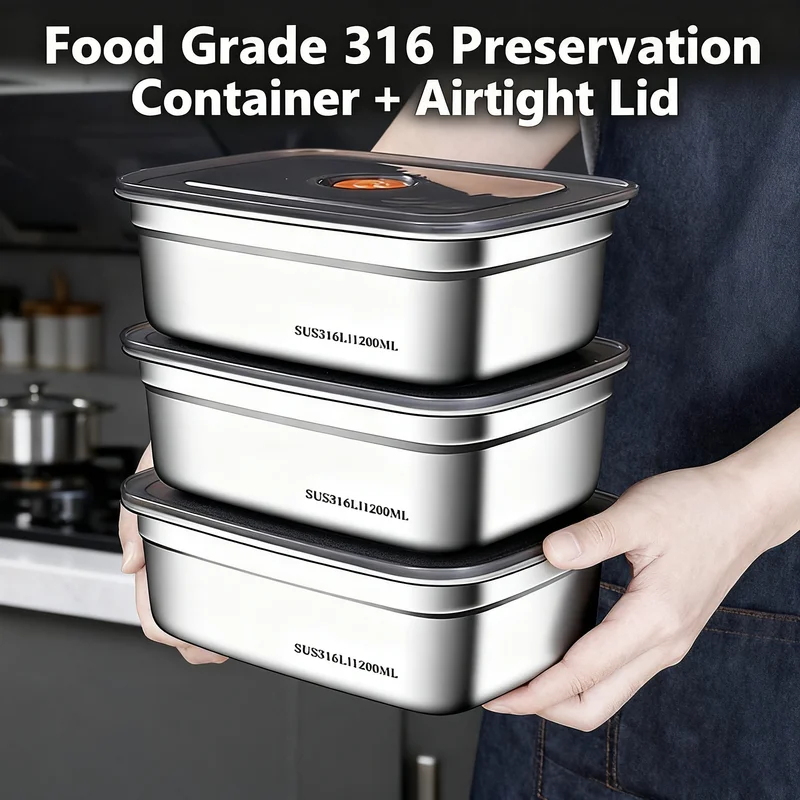 Food Storage Box Large - Large Capacity Stainless Steel Leak Proof