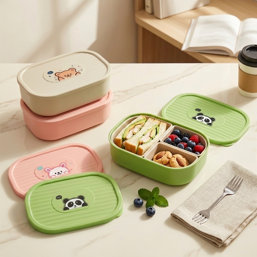 Cute Plastic Divided Lunch Box - đánh giá và giá Food Storage Microwave Safe